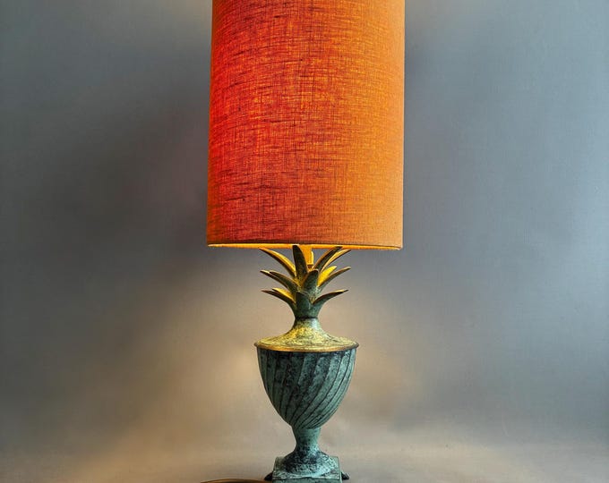 verdigris regency style pineapple table lamp with linen shade