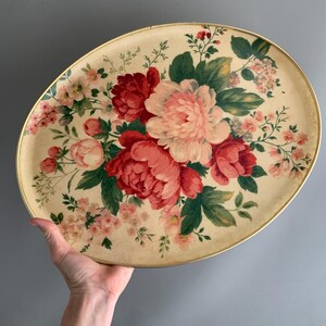 Vintage Keswick Oval Fibreglass Tray in a Floral Design of Roses