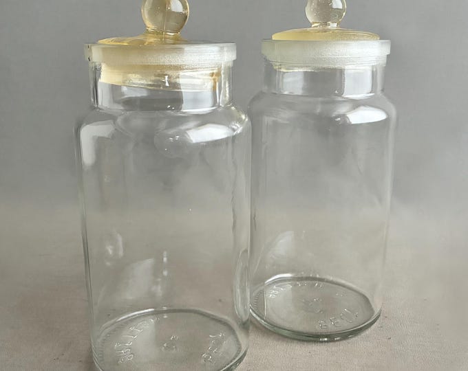Pair Vintage Glass Storage Jars