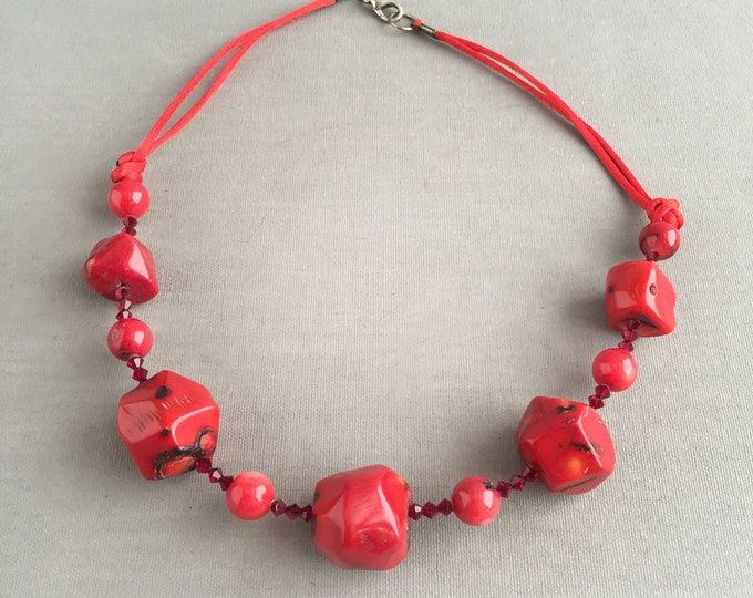 red coral and Swarovski crystal chocker