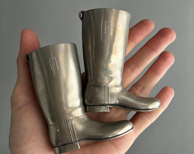 Silver Plated Boot Shot Glasses Measuring Jigger Pair England