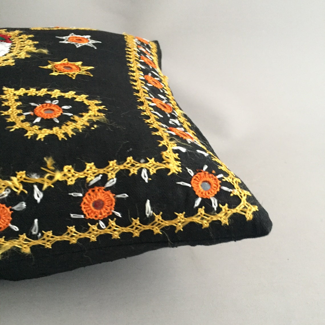 Embroidered Black Linen Cushion Cover Etsy UK