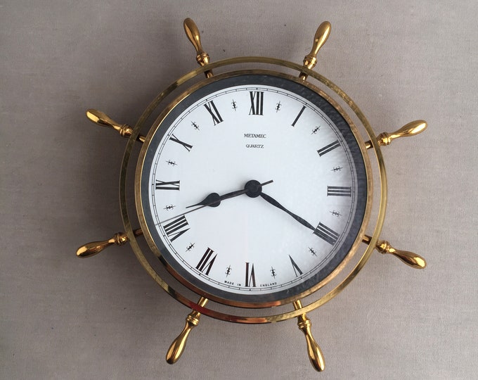 1970s Brass ships wheel clock