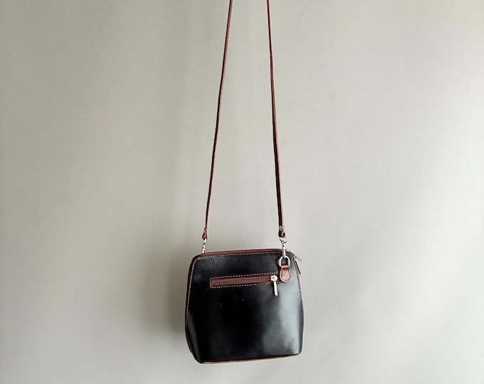 Two tone Italian Leather cross body handbag