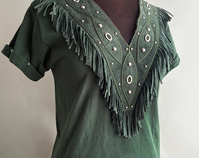 1980s fringed and studded western style ladies t shirt