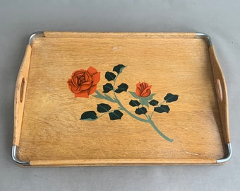 1950s hand painted wooden tray
