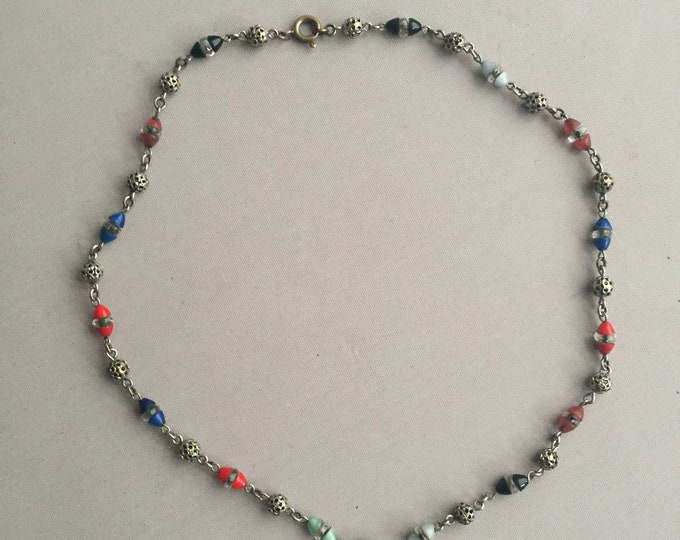 1930s glass bead and plated brass chocker