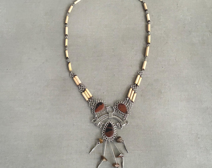 tribal necklace carnelian and bamboo
