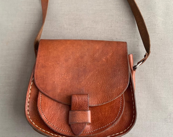 Tan Loop Closure cross body Leather Saddle Bag