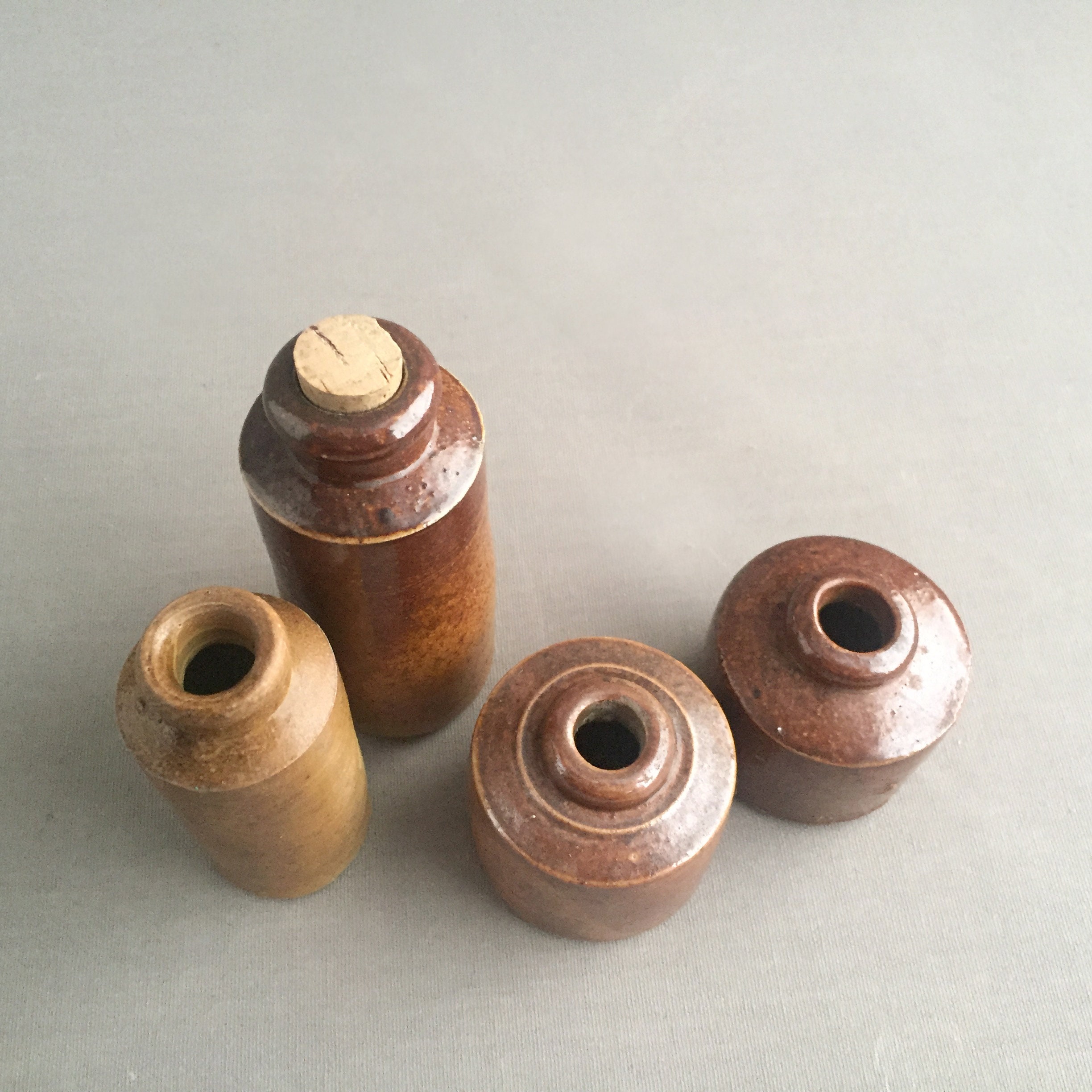 Victorian salt glazed ceramic ink pots