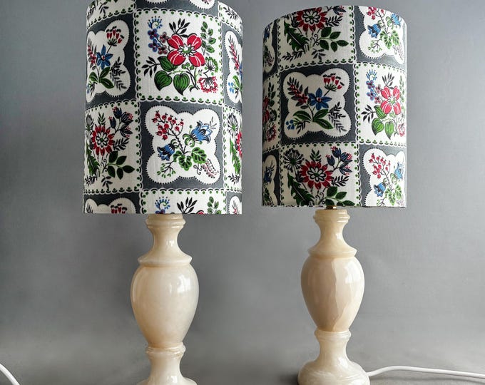 marble table lamps with 1950s drum shades
