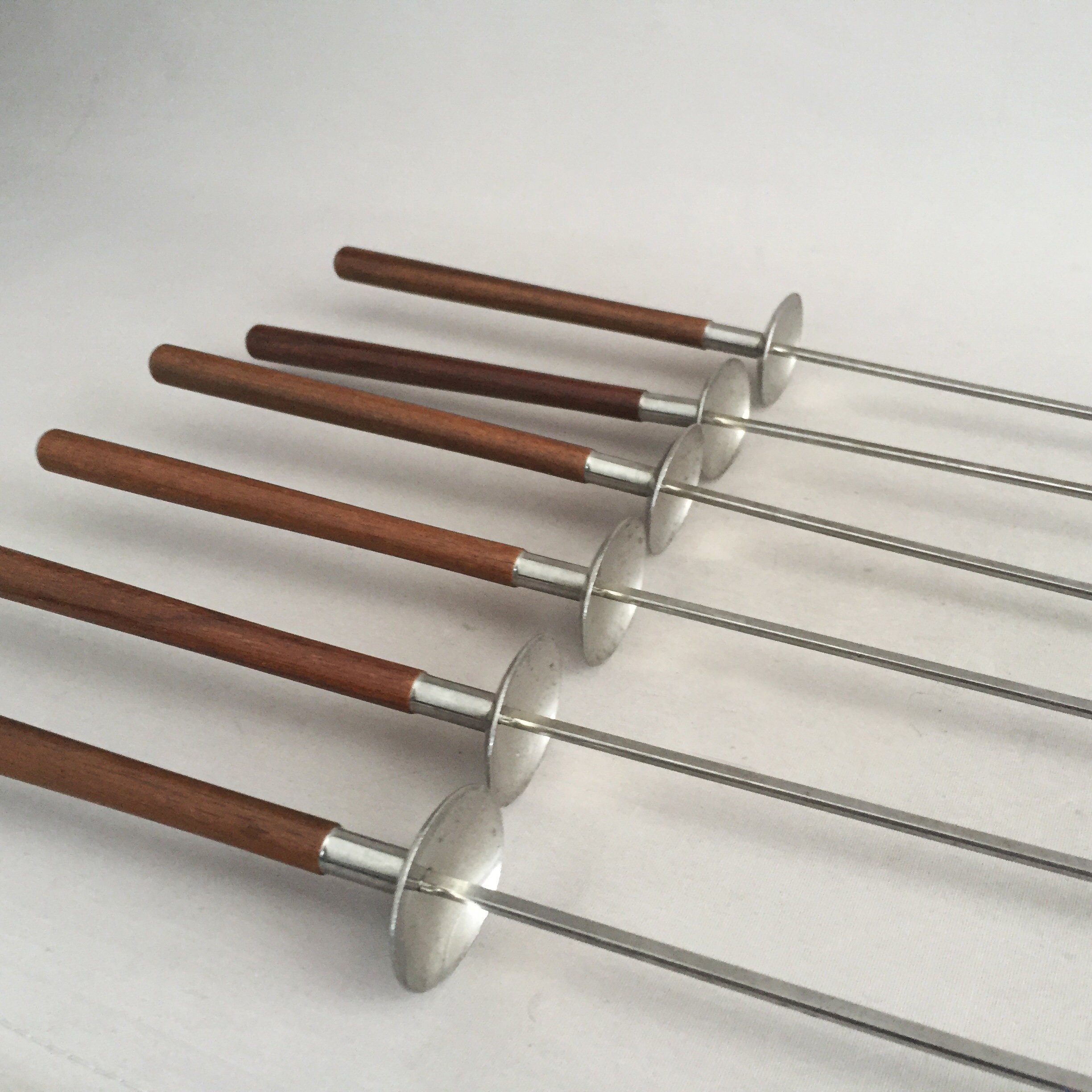 Vintage stainless steel and wood kebab sticks