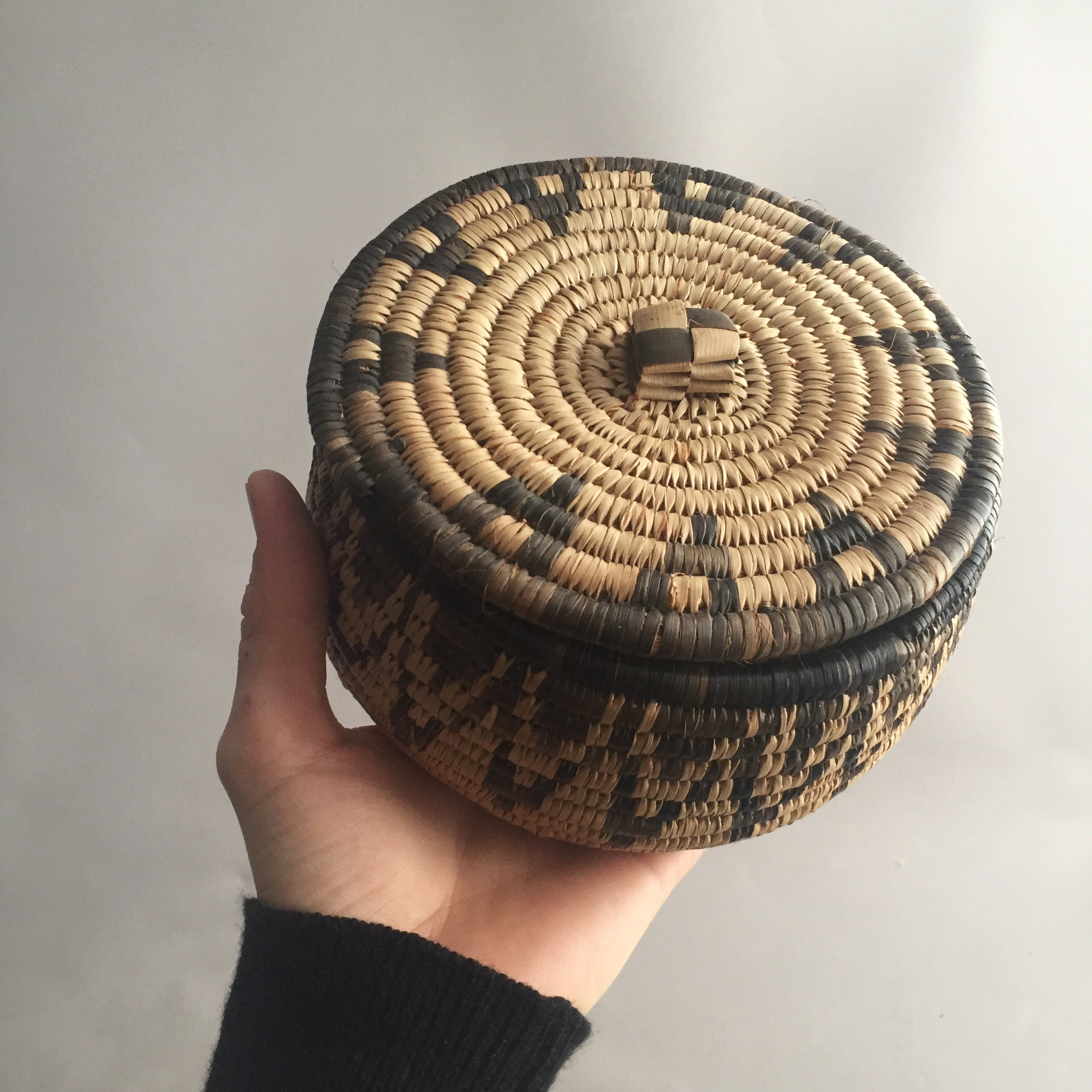 vintage woven african basket with lid