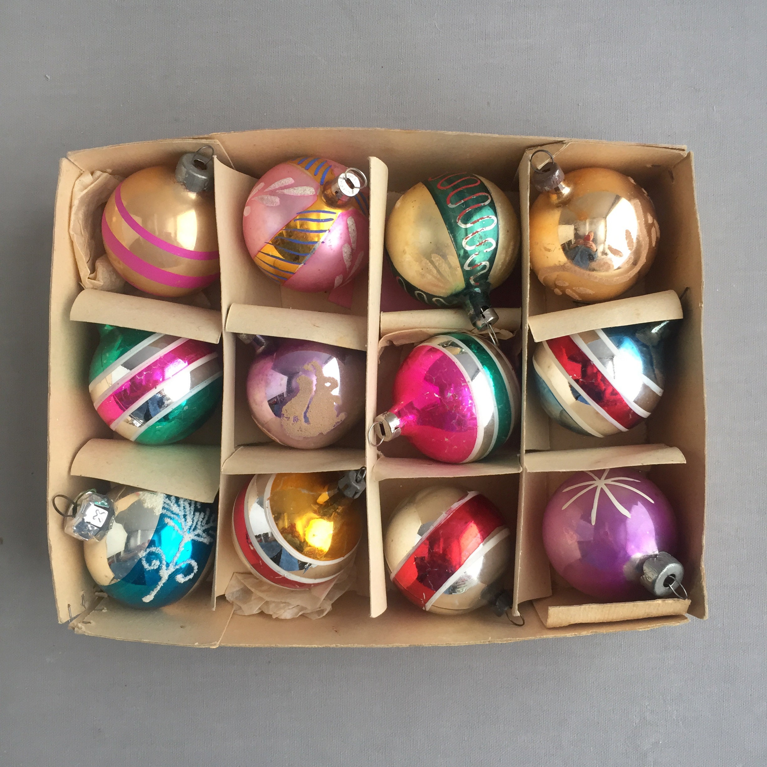 1950s glass christmas baubles in original box