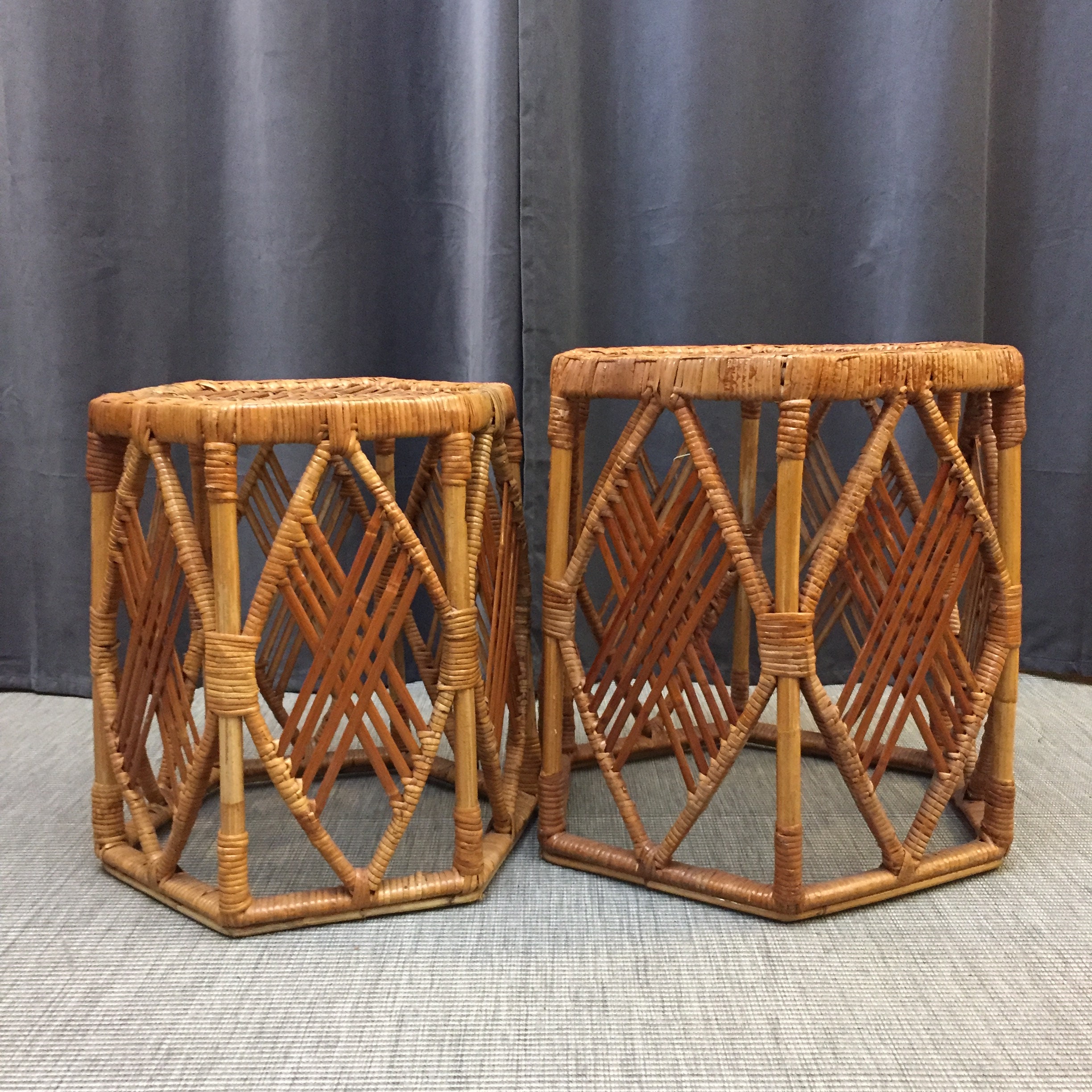 1970s cane nest of hexagonal tables