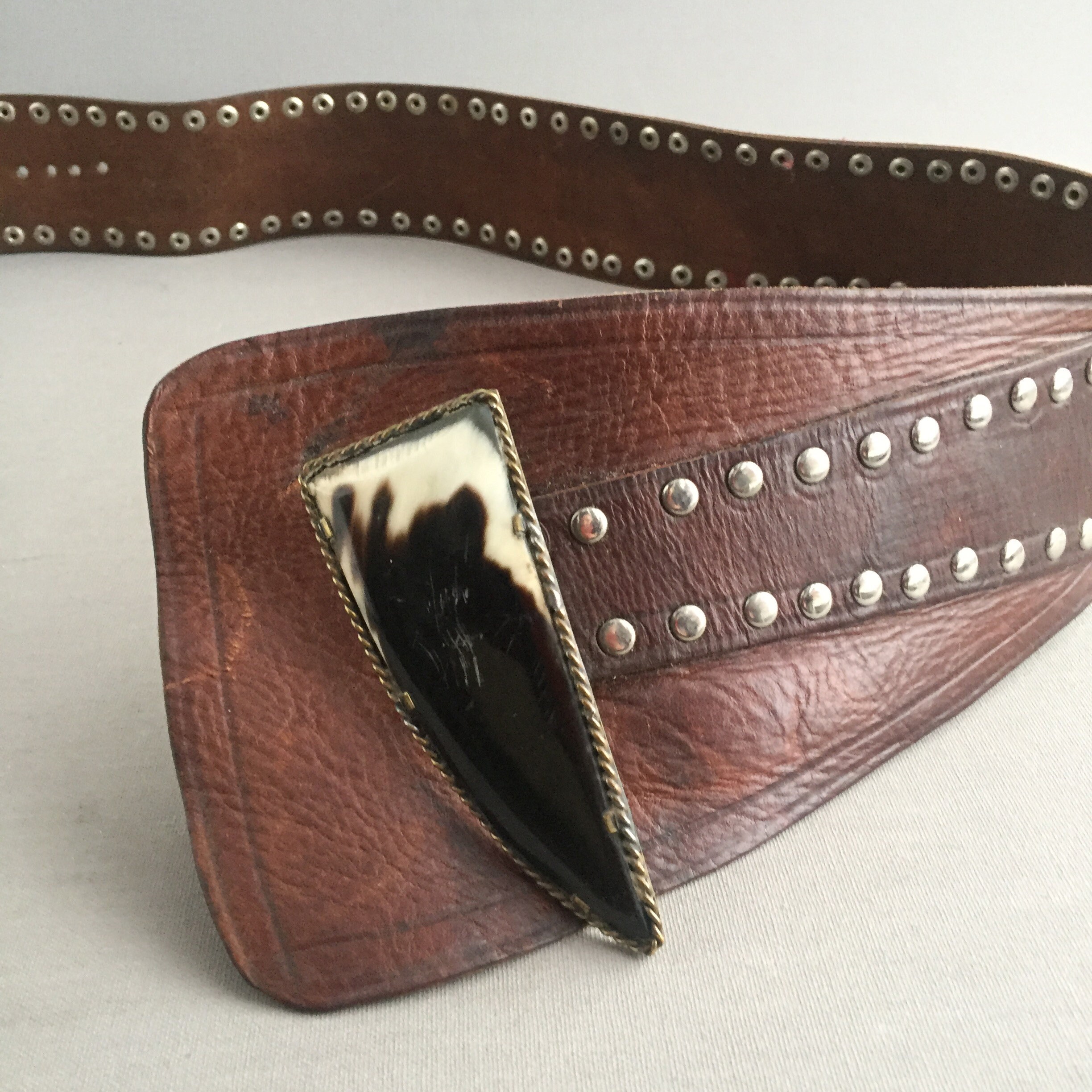 Hand made leather and cow horn belt