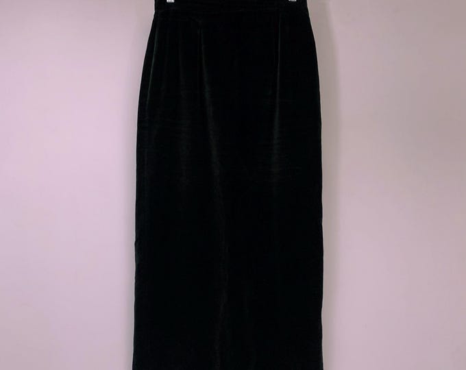 1980s monsoon black velvet high waisted pencil skirt uk 10