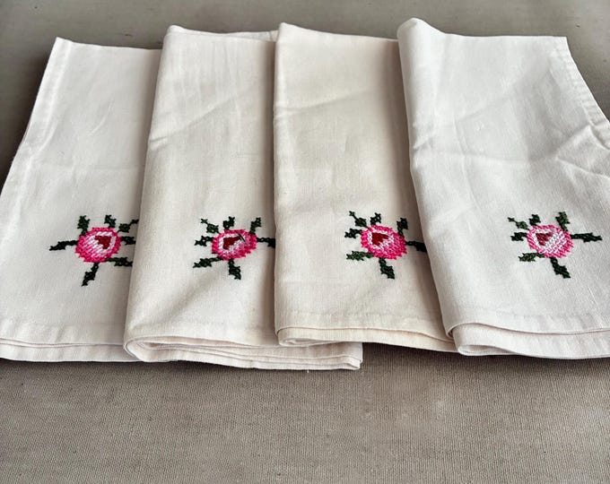 cotton rose embroided napkins x 5