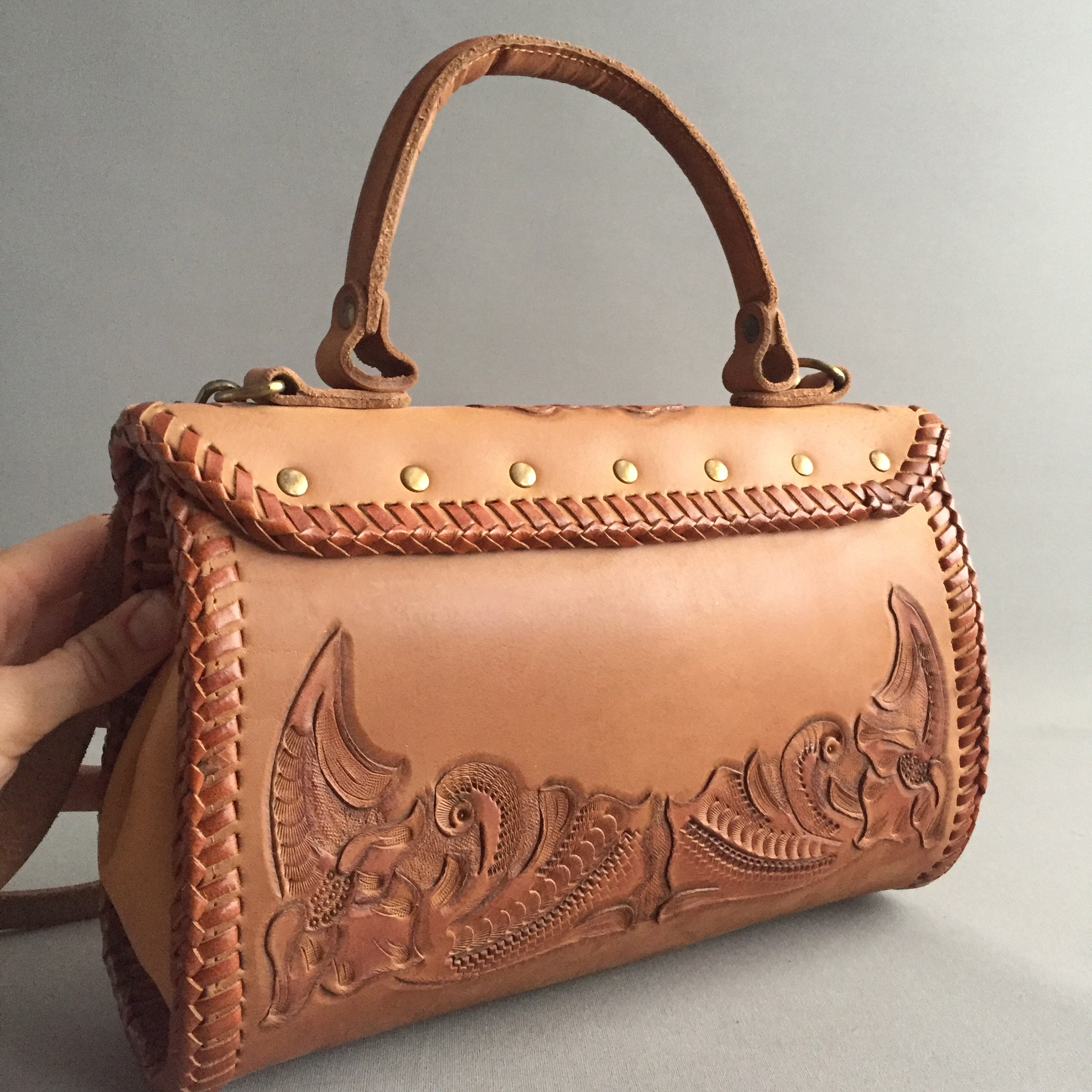 hand tooled leather crossbody bag