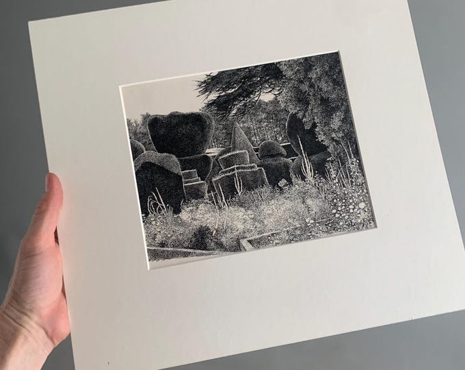 original Print of Topiary garden etching