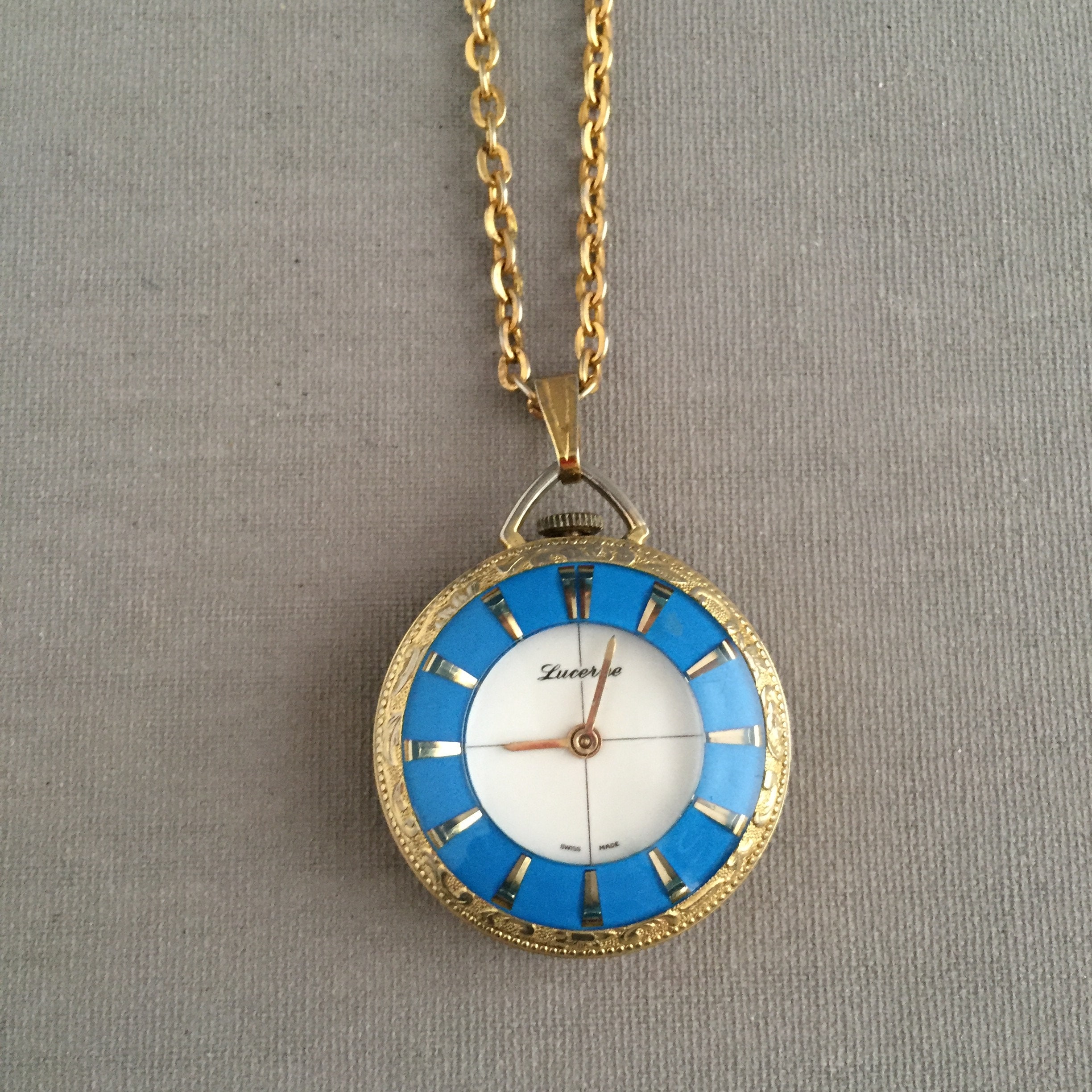 vintage jewelry LUCERNE gold pattern mechanical watch necklace - Shop  oldtime-workstation Necklaces - Pinkoi
