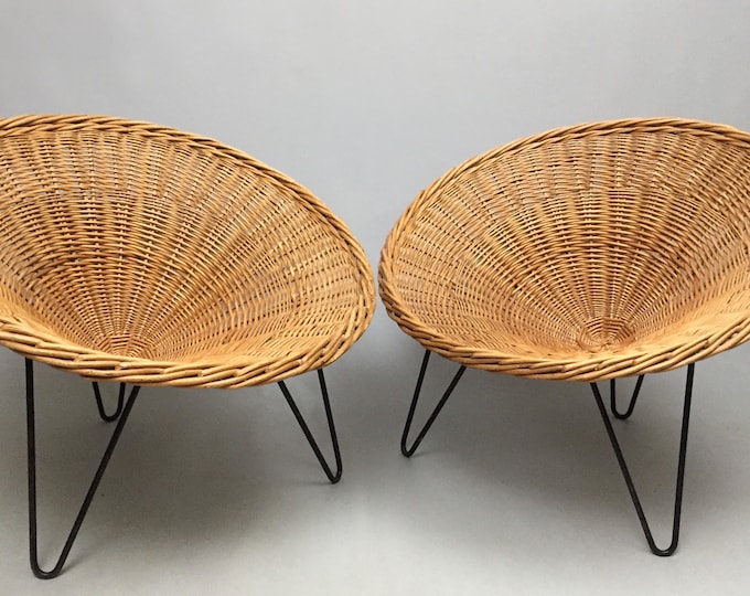 1950s wicker bucket chairs