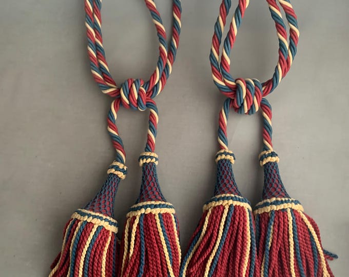 Ornate Italian rope and tasseled curtain tiebacks x 2