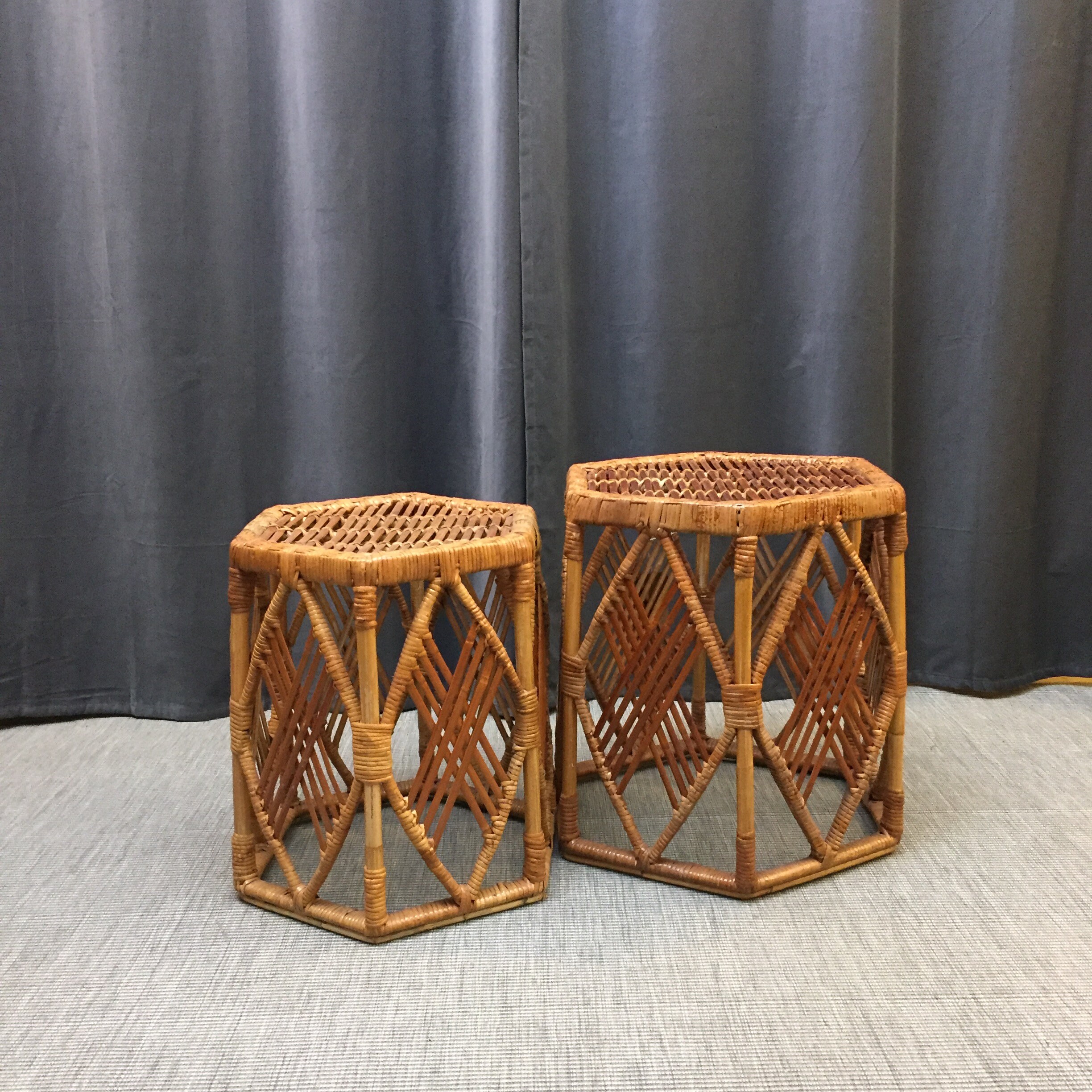 1970s cane nest of hexagonal tables