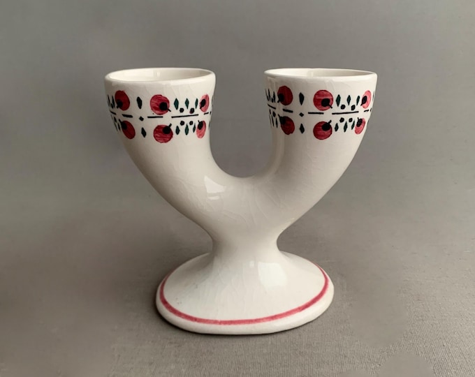 double egg cup 1950s Granit pottery made in Hungary