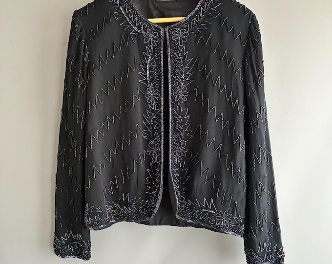 Vintage Black silk Beaded embellished Evening Jacket