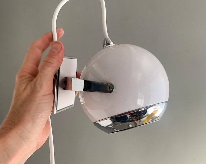2 x  1970s Space Age Ball Wall Lights in White and Chrome