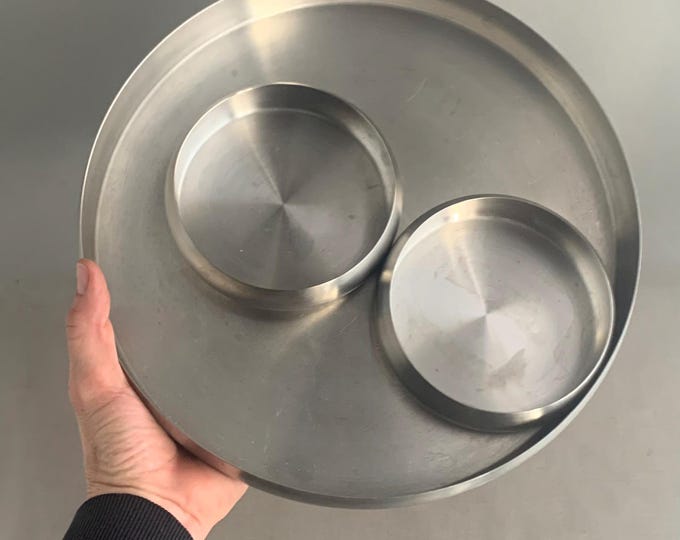 Danish stainless steel tray and 2 snack bowls
