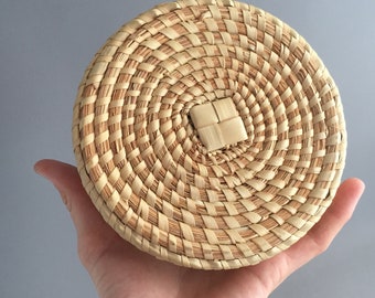 蓋付きヴィンテージアフリカ編みバスケット - Etsy 日本