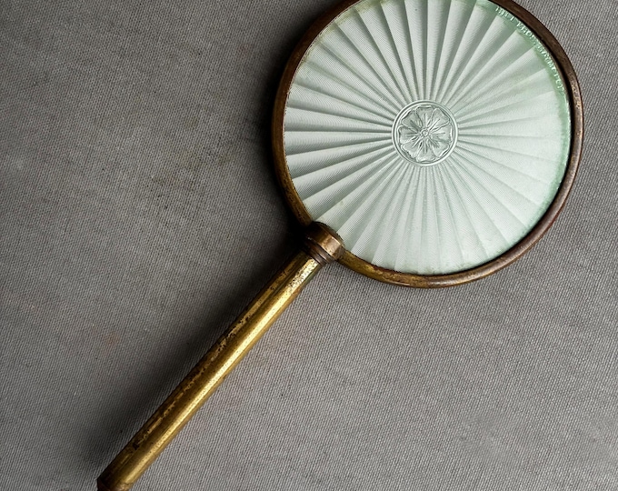 guilloché style brass hand mirror