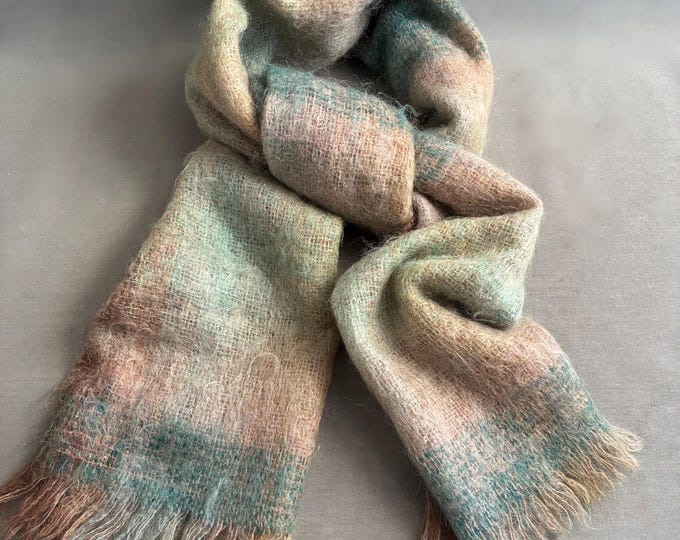Vintage Scottish Mohair Scarf: Pastel Plaid Neck Wrap