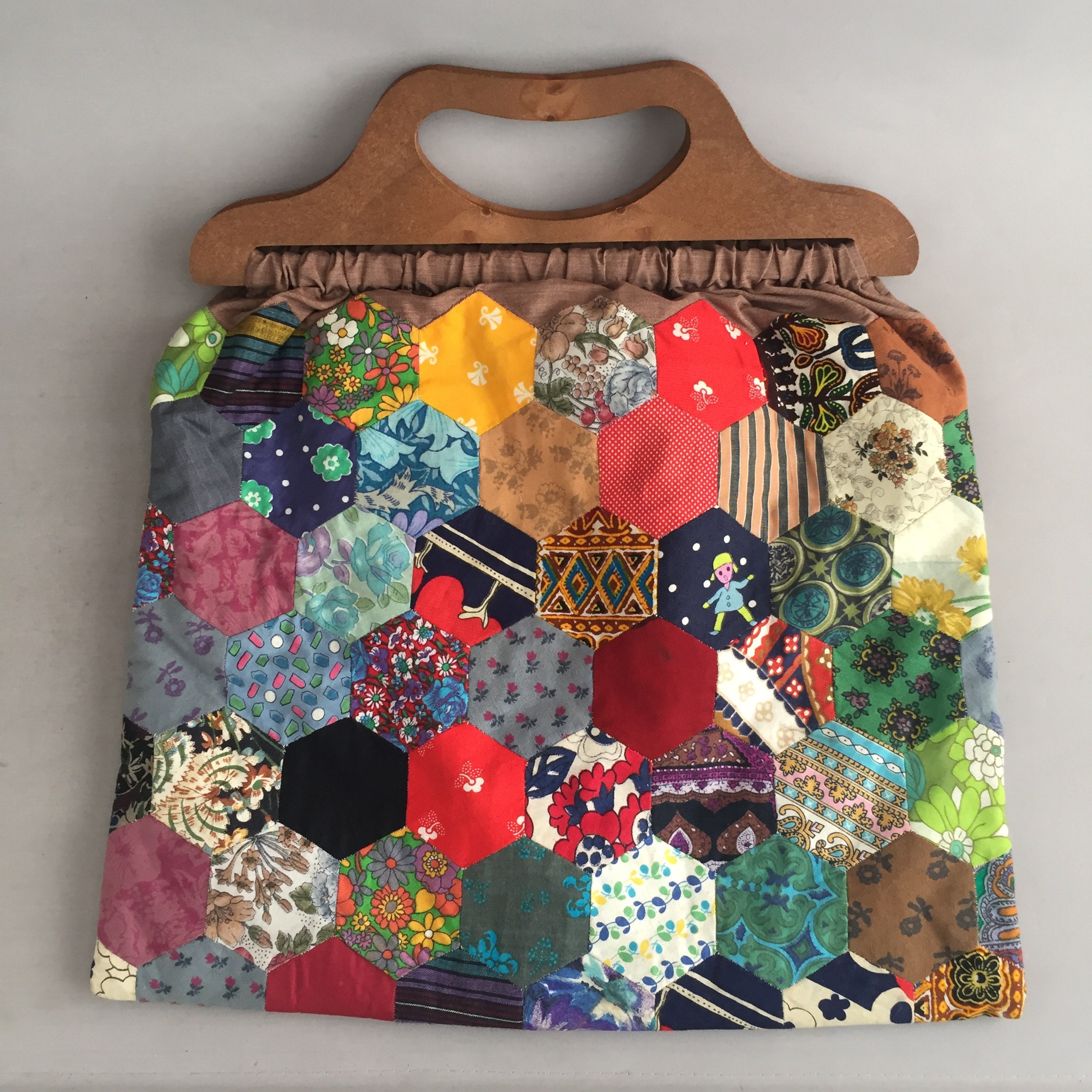 1960s patch work knitting bag