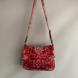 carpet handbag with leather trim