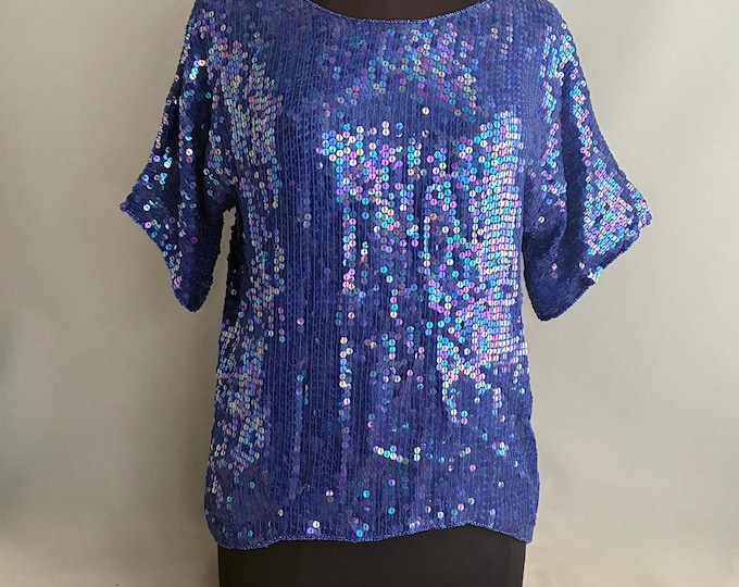 Blue silk and sequine disco top