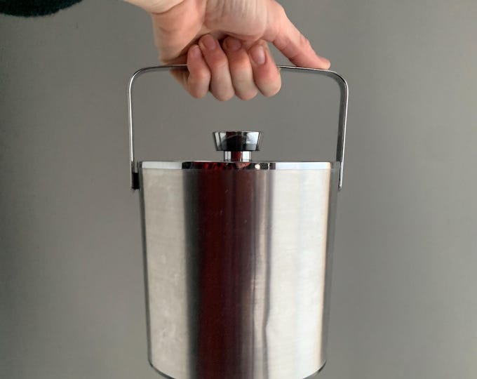 Modernist stainless steel vintage Tiger Vacuum Ice Bucket With Lid and carry handle