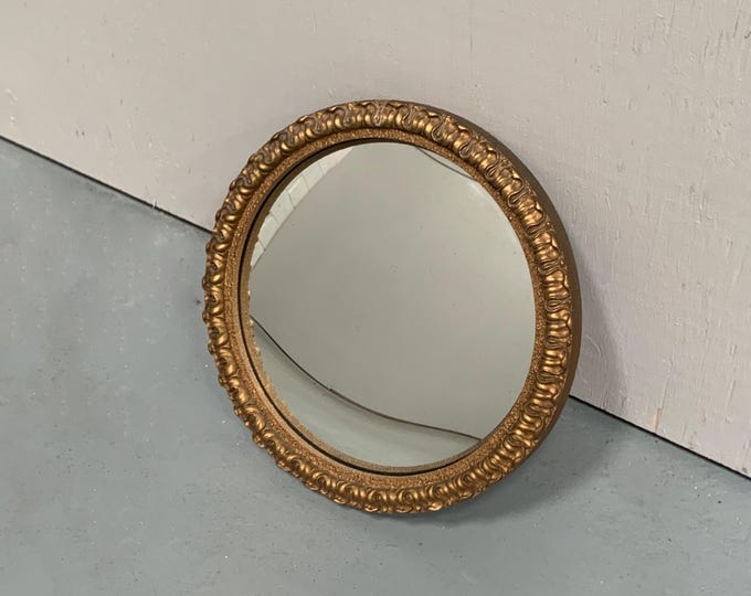 1950s convex mirror gold wood frame