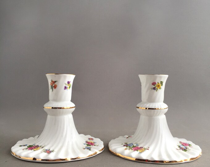 1970s bone china candle stick holders