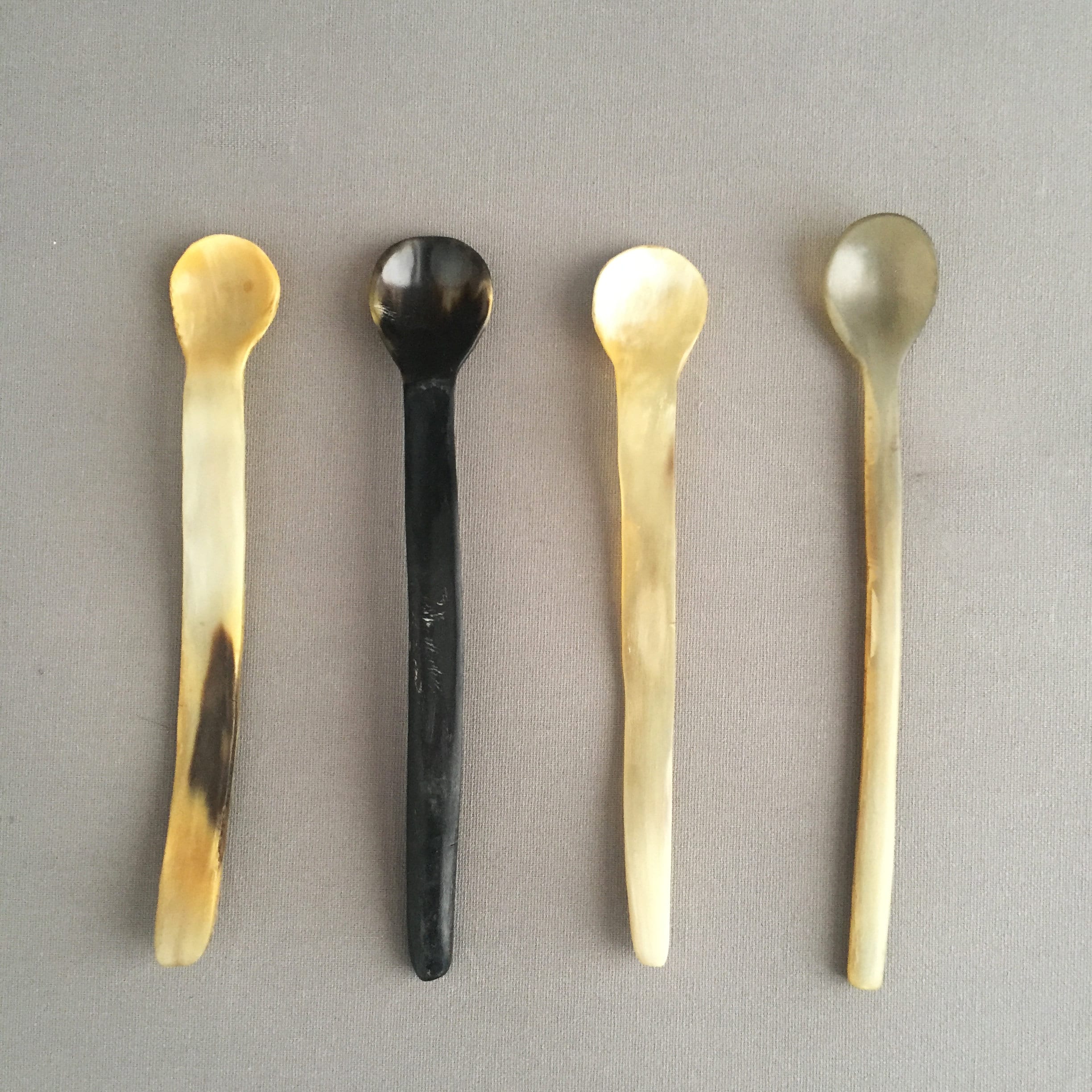 set of 4 cow horn spoons