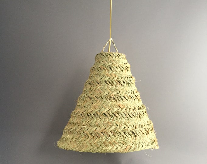 conical woven grass lampshade