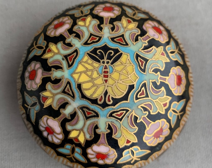 Lidded Cloisonné Trinket Box with Butterfly and Floral Motif