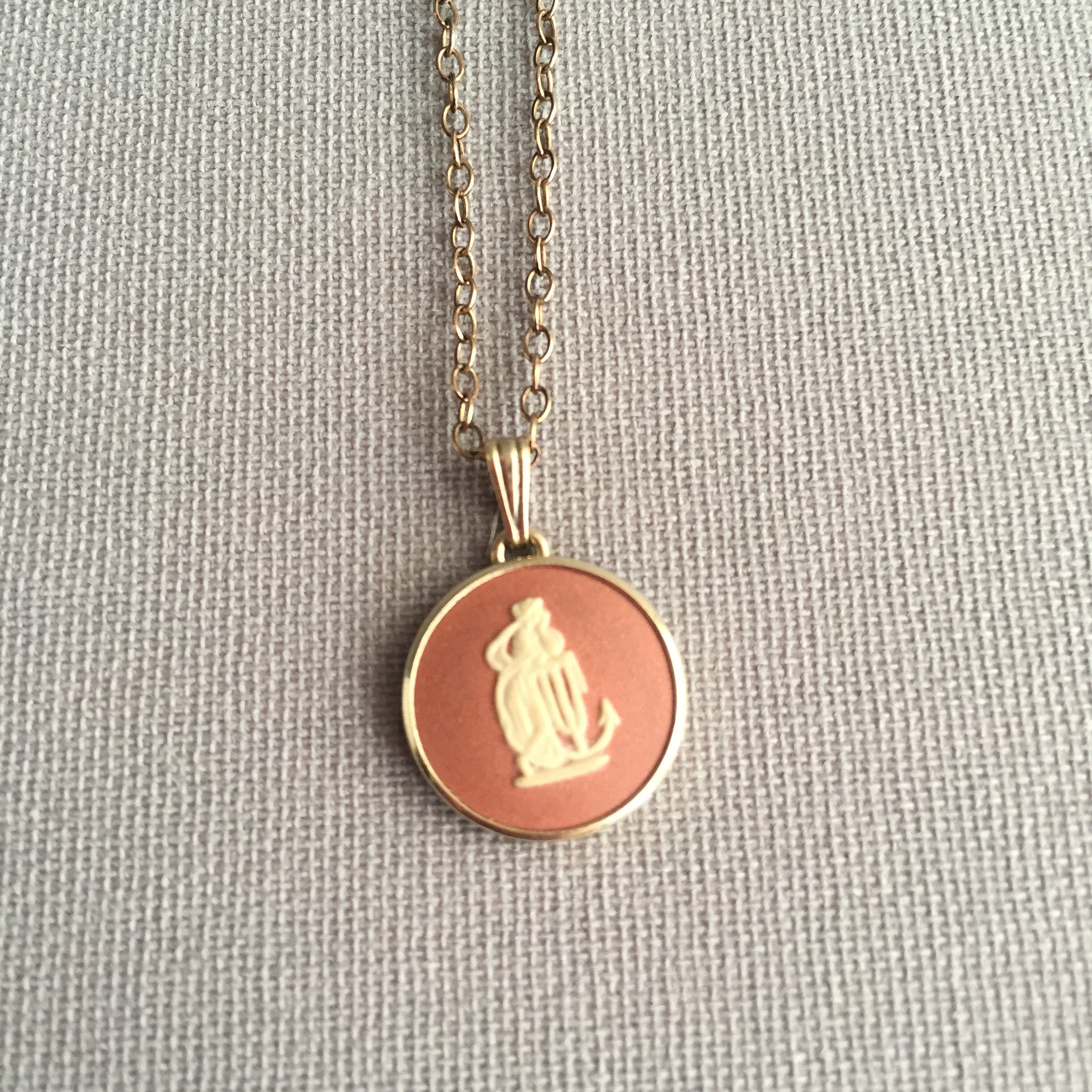 Wedgwood Jasperware Cameo Pendant Necklace, Gold Plated Sterling Silver