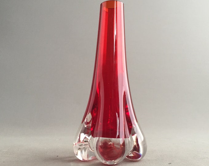 ruby red elephant foot vase by Geoffrey Baxter