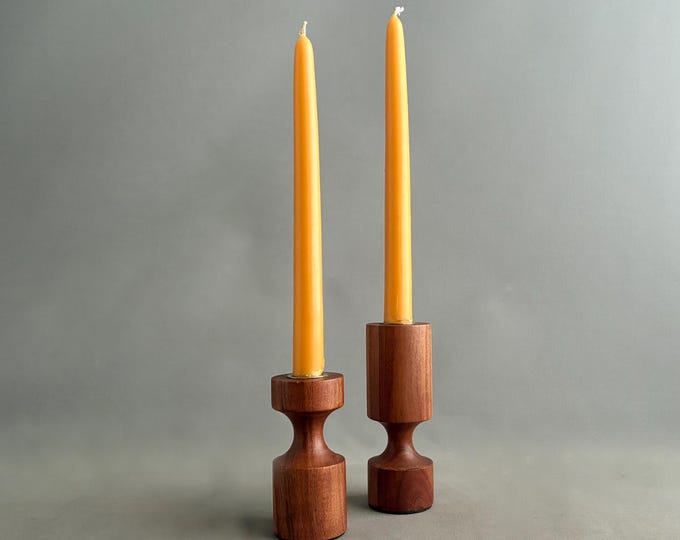 teak modernist candle stick holder