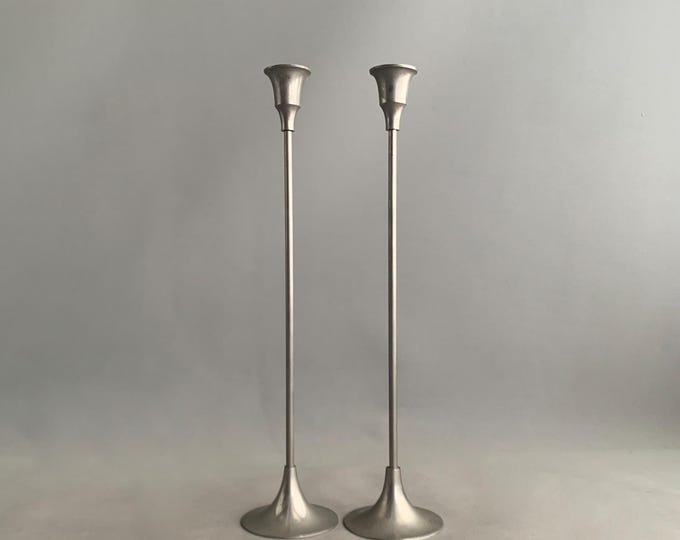 Pair of tall tulip base candle stick holder