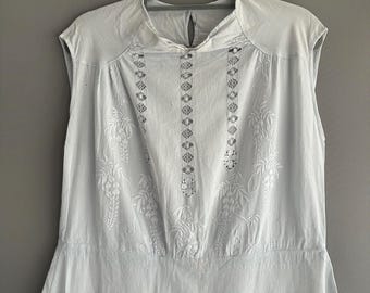 Antique pale blue cotton dress