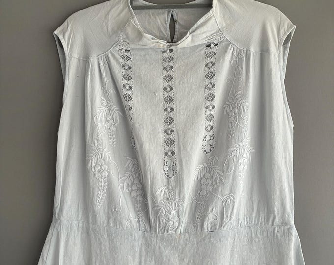 Antique pale blue cotton dress